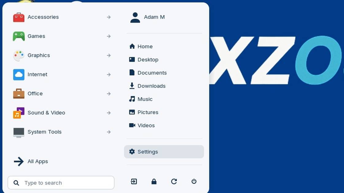 Close-up van het NEXZOS-applicatiemenu, met de vertrouwde mappen rechts.